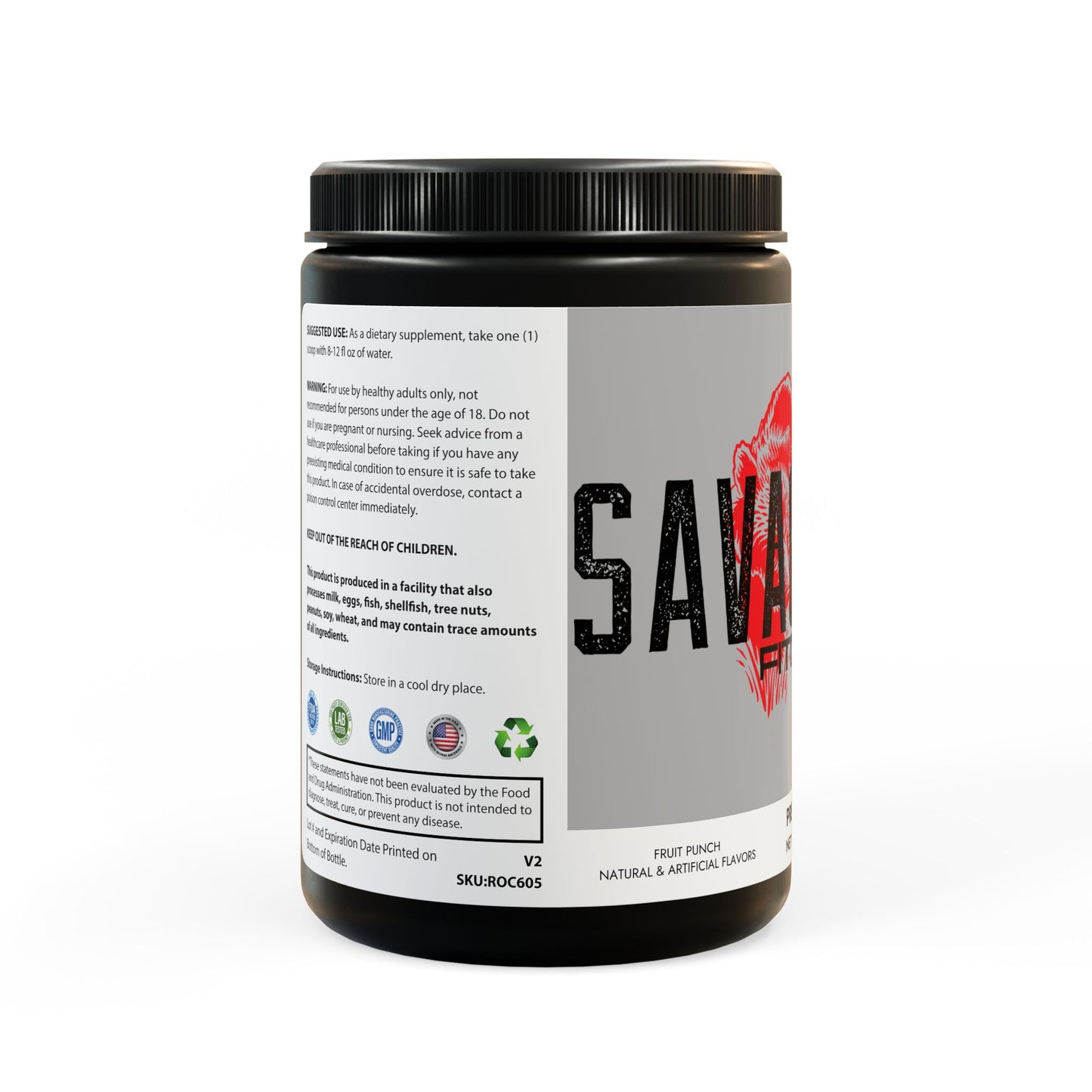 Savage Rep Fruit Punch Pre-Workout – All-Natural Energy and Performance Booster for Intense Workouts (204g, 7.1oz)