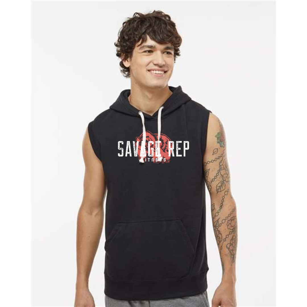 Savage Rep Sleeveless CORE Muscle Hoodie – Men’s Athletic Gym Hoodie for Bodybuilding, Weightlifting, and Training